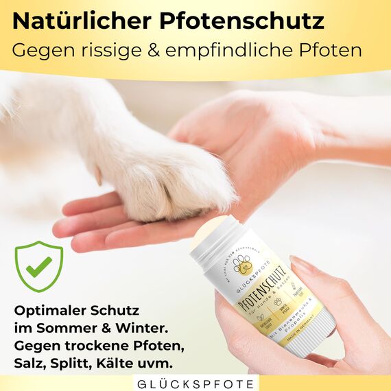 GLÜCKSPFOTE® Pfotenbalsam Stick für Hund Katze [Testsieger] |100% Natürlich gegen trockene rissige Pfoten | Pfotenpflege mit Bienenwachs ideal als Pfotenschutz für Sommer Winter f. Hunde Katzen.