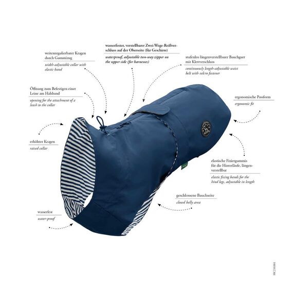 Hunter Hunde-Regenmantel Milford, Farbe: Taupe, ergonomische Passform für optimalen Schutz, individuell verstellbar, Reißverschluss für Geschirrträger, pflegeleicht & waschbar bei 30 °C, Größe: 80