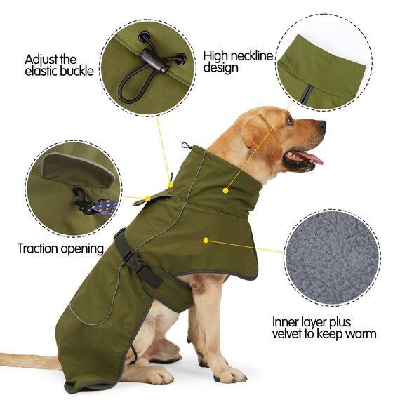 HEYWEAN Hundejacke Wasserdichter Hundemantel Reflektierende Jacke für kaltes Wetter mit weichem Fleecefutter Warmer Mantel für Hund Indoor & Outdoor Camping Wandern
