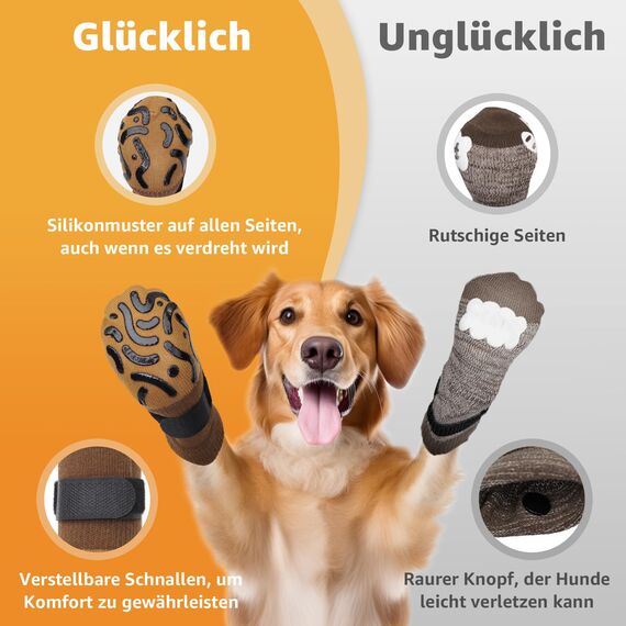 PICK FOR LIFE 2 Paar Anti-Rutsch-Hundesocken, Weiche Socken für den Pfotenschutz von Hunden mit verstellbarem Klettverschluss für den Innen