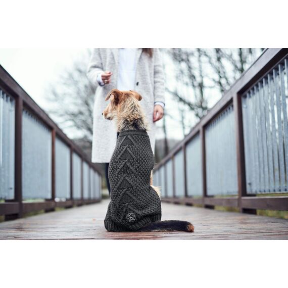 HUNTER Hundepullover MALMÖ, Farbe: anthrazit, klassisches Zopfstrick-Muster, wärmend & bequem, elastisch für optimalen Sitz, reflektierend für mehr Sichtbarkeit, waschbar bei 30°C, Größe: 45
