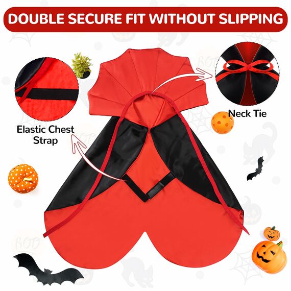 HSSPYY Karneval Haustierkostüm Größe S – Vampir Umhang mit Stehkragen & Doppelverschluss – Robust & Bequem für Fasching, Umzug & Fotos - S (40 cm)