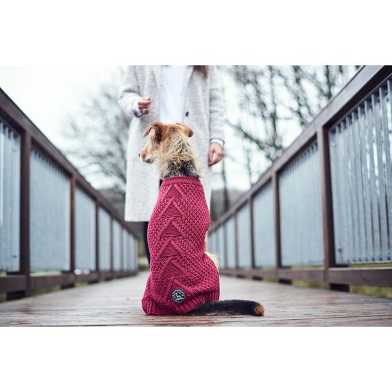 HUNTER Hundepullover MALMÖ, Farbe: bordeaux, klassisches Zopfstrick-Muster, wärmend & bequem, elastisch für optimalen Sitz, reflektierend für mehr Sichtbarkeit, waschbar bei 30°C, Größe: 50