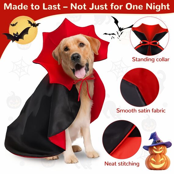HSSPYY Karneval Hundekostüm Größe – Vampir Umhang mit Stehkragen & Doppelverschluss – Robust, Bequem & Ideal für Fasching, Umzug & Fotos - L(60 cm)
