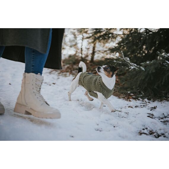 Hunter Hundepullover MALMÖ, Farbe: Khaki, klassisches Zopfstrick-Muster, wärmend & bequem, elastisch für optimalen Sitz, reflektierend für mehr Sichtbarkeit, waschbar bei 30°C, Größe: 30
