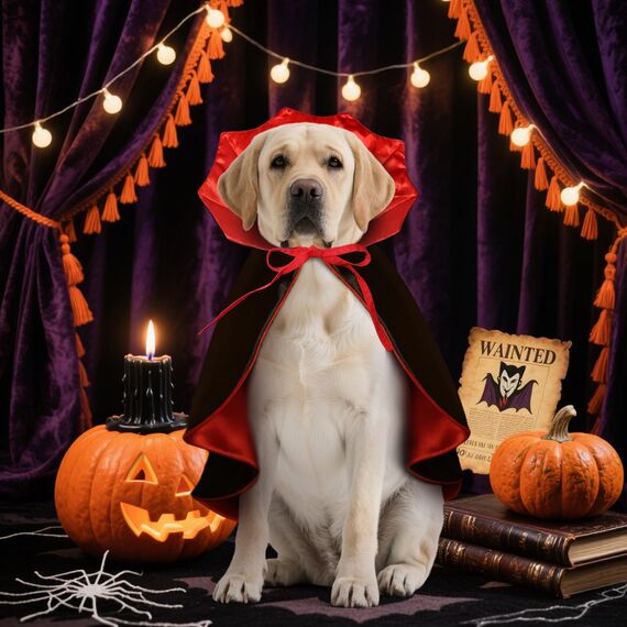 HSSPYY Karneval Hundekostüm Größe – Vampir Umhang mit Stehkragen & Doppelverschluss – Robust, Bequem & Ideal für Fasching, Umzug & Fotos - L(60 cm)