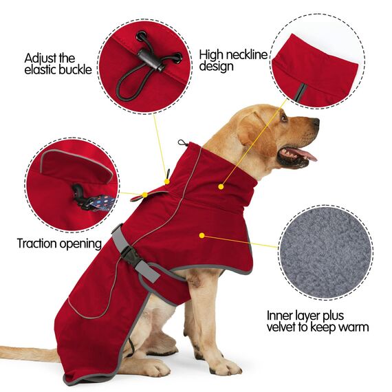 HEYWEAN Hundejacke Wasserdichter Hundemantel Reflektierende Jacke für kaltes Wetter mit weichem Fleecefutter Warmer Mantel für Hund Indoor & Outdoor Camping Wandern
