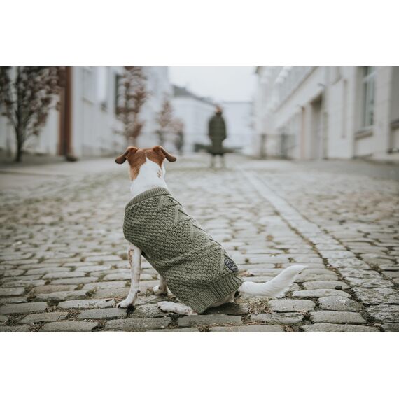 Hunter Hundepullover MALMÖ, Farbe: Khaki, klassisches Zopfstrick-Muster, wärmend & bequem, elastisch für optimalen Sitz, reflektierend für mehr Sichtbarkeit, waschbar bei 30°C, Größe: 25