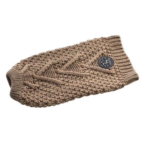 HUNTER Hundepullover MALMÖ, Farbe: beige, klassisches Zopfstrick-Muster, wärmend & bequem, elastisch für optimalen Sitz, reflektierend für mehr Sichtbarkeit, waschbar bei 30°C, Größe: 45
