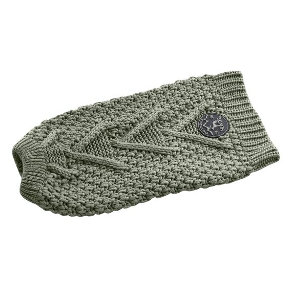 Hunter Hundepullover MALMÖ, Farbe: Khaki, klassisches Zopfstrick-Muster, wärmend & bequem, elastisch für optimalen Sitz, reflektierend für mehr Sichtbarkeit, waschbar bei 30°C, Größe: 25