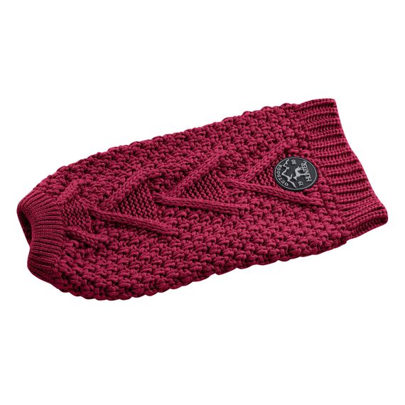 HUNTER Hundepullover MALMÖ, Farbe: bordeaux, klassisches Zopfstrick-Muster, wärmend & bequem, elastisch für optimalen Sitz, reflektierend für mehr Sichtbarkeit, waschbar bei 30°C, Größe: 50