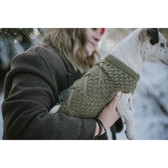 Hunter Hundepullover MALMÖ, Farbe: Khaki, klassisches Zopfstrick-Muster, wärmend & bequem, elastisch für optimalen Sitz, reflektierend für mehr Sichtbarkeit, waschbar bei 30°C, Größe: 45
