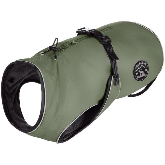 Hunter Hundemantel Uppsala, Farbe: Khaki, 2in1 Design mit herausknüpfbarem Innenfutter, wasserabweisend, reflektierende Paspeln, geschlossene Bauchseite, optimaler Sitz, Größe: 75