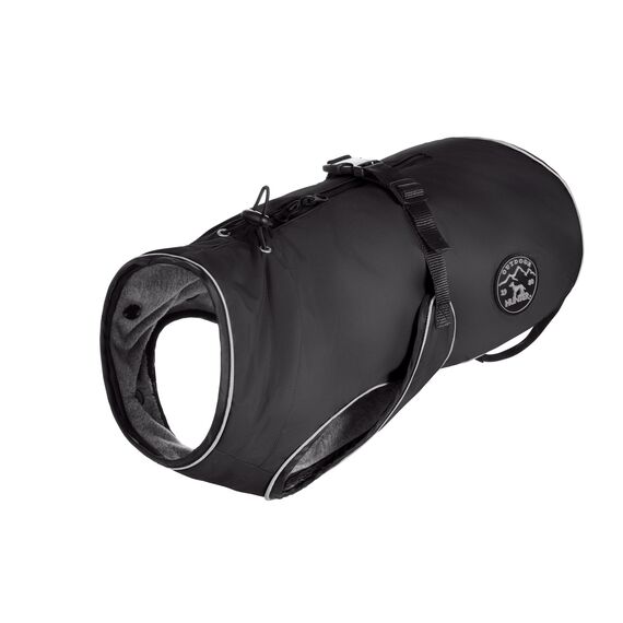 Hunter Hundemantel Uppsala, Farbe: schwarz, 2in1 Design mit herausknüpfbarem Innenfutter, wasserabweisend, reflektierende Paspeln, geschlossene Bauchseite, optimaler Sitz, Größe: 32,5