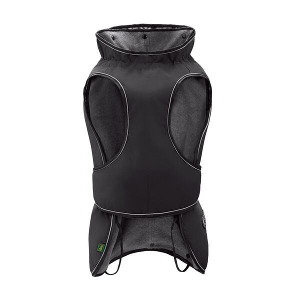 Hunter Hundemantel Uppsala, Farbe: schwarz, 2in1 Design mit herausknüpfbarem Innenfutter, wasserabweisend, reflektierende Paspeln, geschlossene Bauchseite, optimaler Sitz, Größe: 27,5
