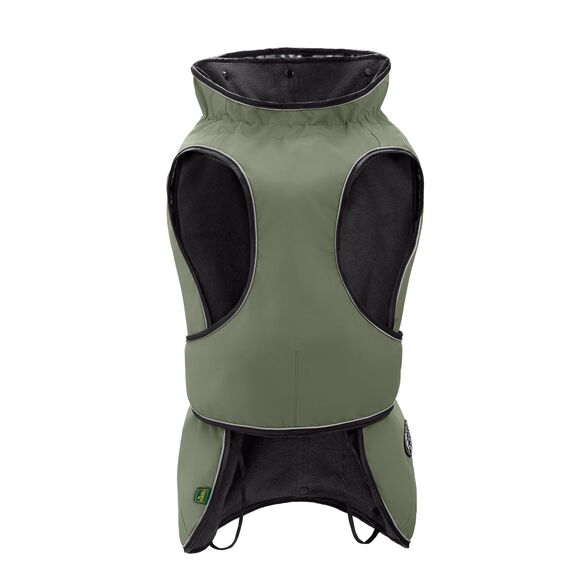 Hunter Hundemantel Uppsala, Farbe: Khaki, 2in1 Design mit herausknüpfbarem Innenfutter, wasserabweisend, reflektierende Paspeln, geschlossene Bauchseite, optimaler Sitz, Größe: 32,5