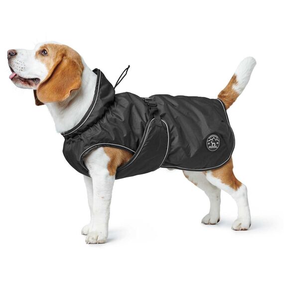 HUNTER Hundemantel UPPSALA 30, Farbe: schwarz, 2in1 Design mit herausknüpfbarem Innenfutter, wasserabweisend, reflektierende Paspeln, geschlossene Bauchseite, optimaler Sitz, Größe: 30