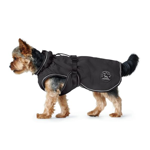 Hunter Hundemantel Uppsala, Farbe: schwarz, 2in1 Design mit herausknüpfbarem Innenfutter, wasserabweisend, reflektierende Paspeln, geschlossene Bauchseite, optimaler Sitz, Größe: 47,5