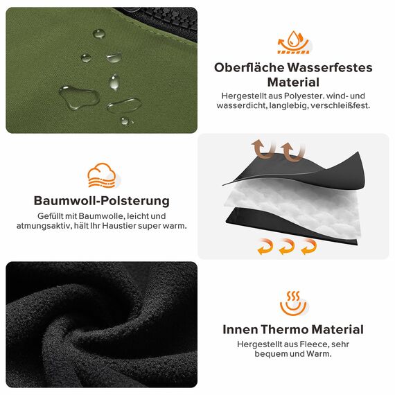 Woiil Hundemantel Hundejacke Wintermantel für Grosse Hunde, Hundemantel Winter mit Geschirr, Hunde Wintermantel Ärmellose Baumwolle Gepolsterte Weste Wasserdicht Warme Reflektierend, Armeegrün 3XL