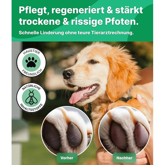 Emma Grün® Pfotenbalsam Hund 2x100ml – Pfotenschutz vor Streusalz, EIS & heißem Asphalt – Pfotenpflege bei trockenen, rissigen Pfoten & Nasen – Hundepfoten Balsam mit Jojoba, Propolis & Bienenwachs