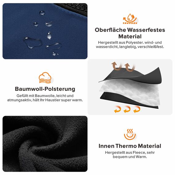 Woiil Hundemantel Hundejacke Wintermantel für Grosse Hunde, Hundemantel Winter mit Geschirr, Hunde Wintermantel Ärmellose Baumwolle Gepolsterte Weste Wasserdicht Warme Reflektierend, Navyblau 3XL