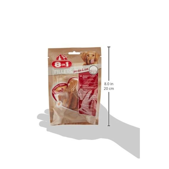 8in1 Fillets Pro Skin & Coat Hunde-Snack mit Hähnchen, funktionale Leckerlis für Hunde, aromatisiert mit Leinsamenöl, 80 g Beutel (Packung mit 2)