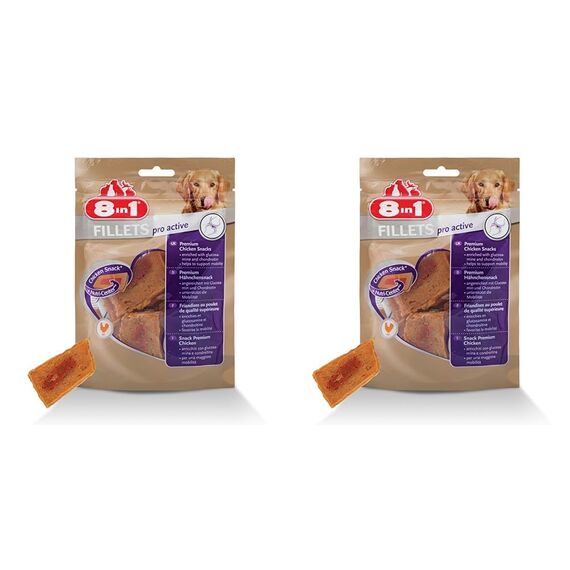 8in1 Fillets Pro Active Hunde-Snack mit Hähnchen, funktionale Leckerlis für Hunde, unterstützt die Mobilität, 80 g Beutel (Packung mit 2)