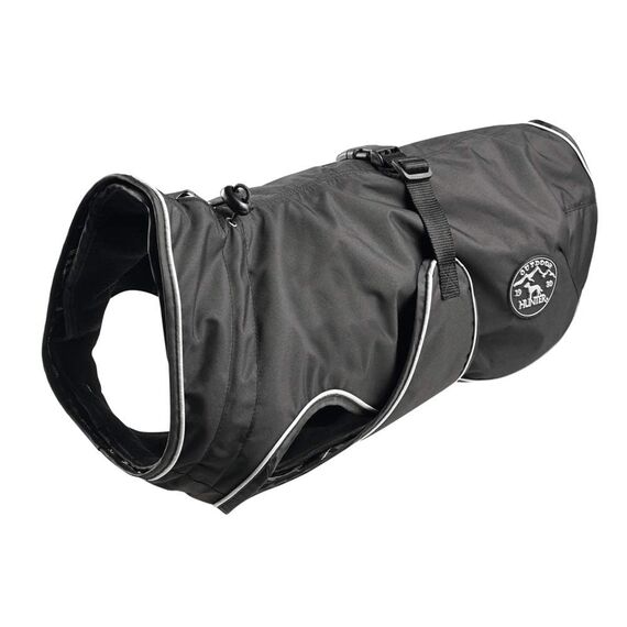 HUNTER Hundemantel UPPSALA 55, Farbe: schwarz, 2in1 Design mit herausknüpfbarem Innenfutter, wasserabweisend, reflektierende Paspeln, geschlossene Bauchseite, optimaler Sitz, Größe: 55