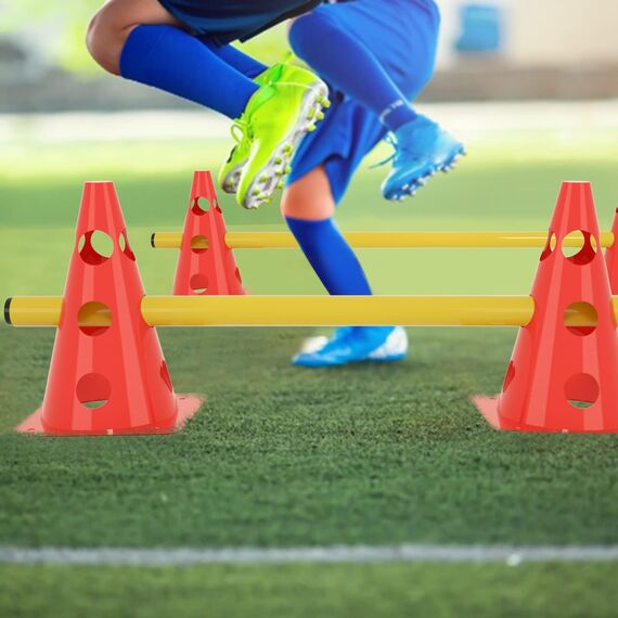 ACXIN 6er Sports Steckhürdenset 12 Kegel + 6 Stangen Agility Hürden Steckhürden Set, Koordinationstraining für Kinder Hunde Teamsport Fussball, Multifunktionskegel | Höhe: 32 cm | Stange: 100 cm