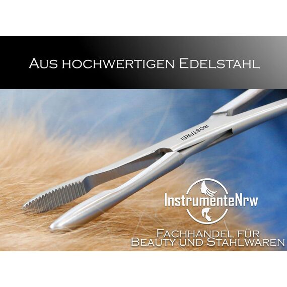 Zupfzange für Hundeohren Haarzange Hunde Haarzupfzange Tierhaar-Entferner Edelstahl Rostfrei mit Innenzahnung ohne Sperre in Profi-Qualität (18 cm)