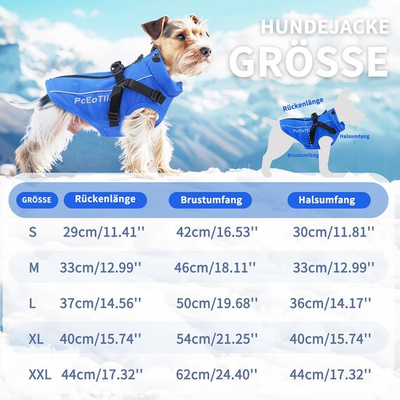 PcEoTllar Wasserdichter Hundemantel für kleine Hunde, warme reflektierende Jacke mit Geschirr für den Winter, Ski-Kostüm, Baumwolle, Hundepullover