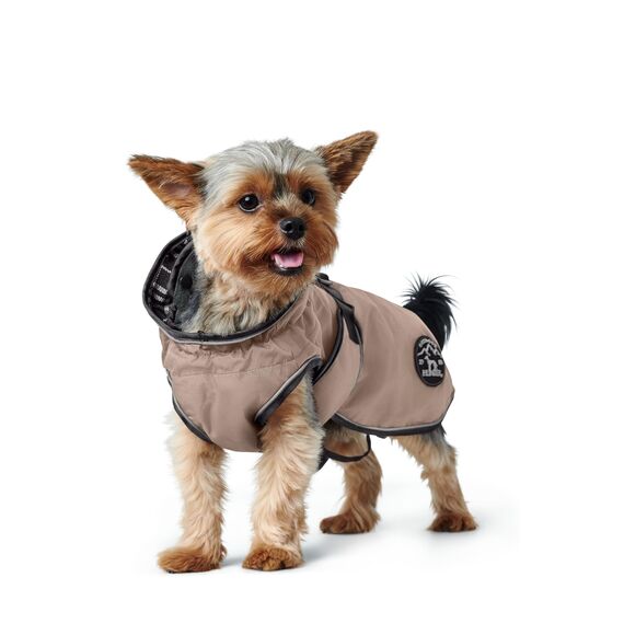 Hunter Hundemantel Uppsala, Farbe: Taupe, 2in1 Design mit herausknüpfbarem Innenfutter, wasserabweisend, reflektierende Paspeln, geschlossene Bauchseite, optimaler Sitz, Größe: 27,5