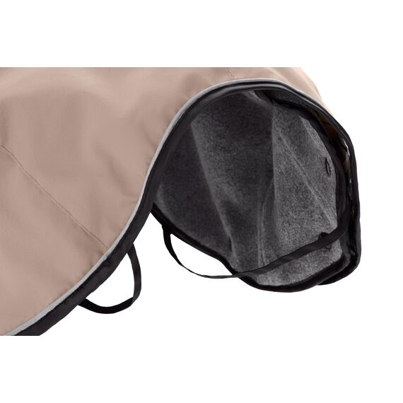 Hunter Hundemantel Uppsala, Farbe: Taupe, 2in1 Design mit herausknüpfbarem Innenfutter, wasserabweisend, reflektierende Paspeln, geschlossene Bauchseite, optimaler Sitz, Größe: 27,5