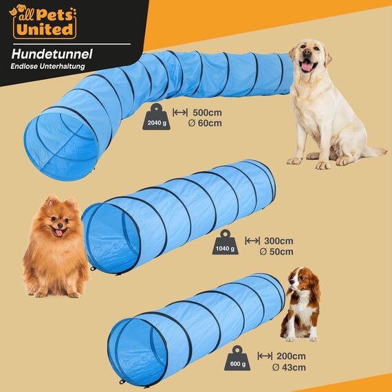 Hunde Agility Tunnel - Hundetunnel Spieltunnel Agilitytunnel Hundehöhle inkl. Heringe und Transporttasche (200 x 43 cm)