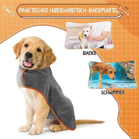 Jostift Mikrofaser Hunde Bademantel, Extra Saugfähig, Schnell Trocknend mit Verstellbaren Trägern für Große, Mittel und Kleine Hunde (L)