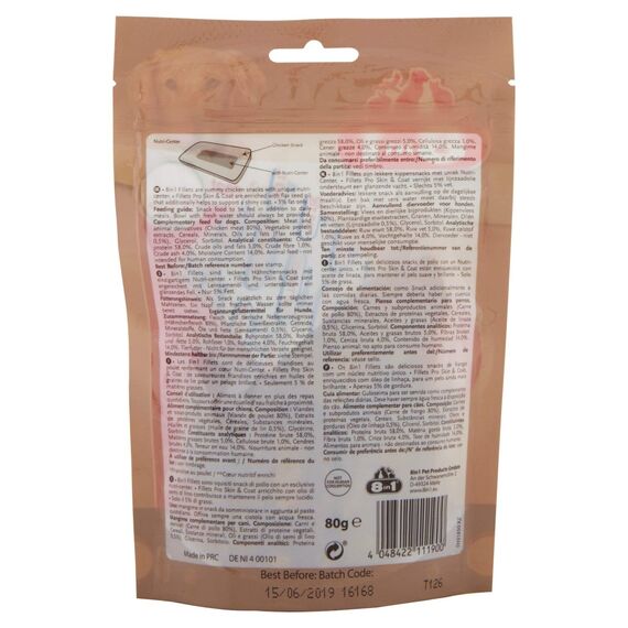 8in1 Fillets Pro Skin & Coat Hunde-Snack mit Hähnchen, funktionale Leckerlis für Hunde, aromatisiert mit Leinsamenöl, 80 g Beutel (Packung mit 2)