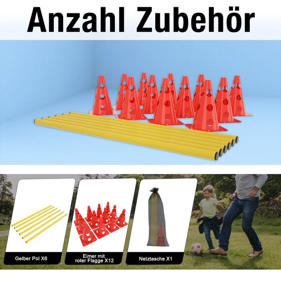 ACXIN 6er Sports Steckhürdenset 12 Kegel + 6 Stangen Agility Hürden Steckhürden Set, Koordinationstraining für Kinder Hunde Teamsport Fussball, Multifunktionskegel | Höhe: 32 cm | Stange: 100 cm