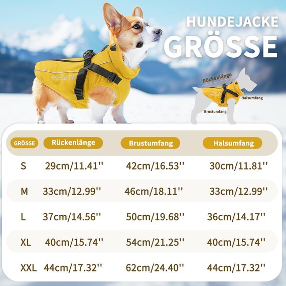 PcEoTllar Wasserdichter Hundemantel für kleine Hunde, warme reflektierende Jacke mit Geschirr für den Winter, Ski-Kostüm, Baumwolle, Hundepullover