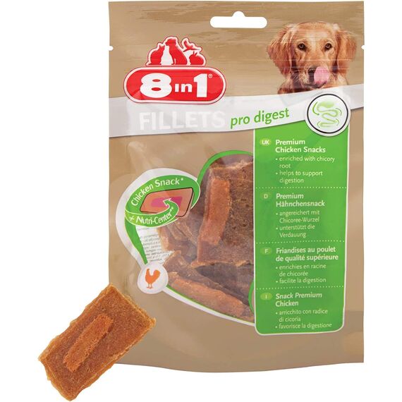8in1 Fillets Pro Digest Hunde-Snack mit Hähnchen, funktionale Leckerlis für Hunde, unterstützt die Verdauung, 80 g Beutel