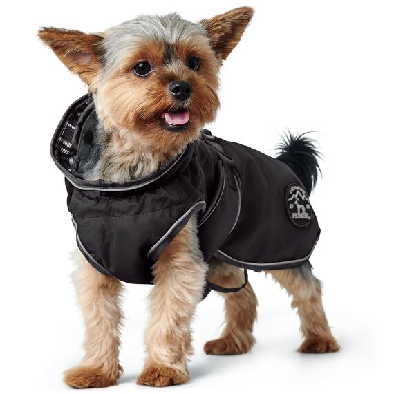 HUNTER Hundemantel UPPSALA 75, Farbe: schwarz, 2in1 Design mit herausknüpfbarem Innenfutter, wasserabweisend, reflektierende Paspeln, geschlossene Bauchseite, optimaler Sitz, Größe: 75