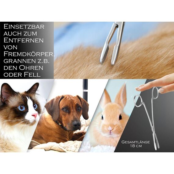 Zupfzange für Hundeohren Haarzange Hunde Haarzupfzange Tierhaar-Entferner Edelstahl Rostfrei mit Innenzahnung ohne Sperre in Profi-Qualität (18 cm)