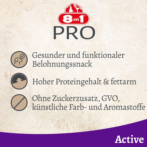 8in1 Pro Fillets Active - Hunde-Snack mit Hähnchen, funktionale Leckerlis für ausgewachsene Hunde, mit Chondroitin und Glucosamin für gesunde Knochen und Gelenke, 200g Beutel
