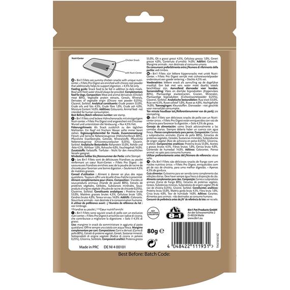 8in1 Fillets Pro Digest Hunde-Snack mit Hähnchen, funktionale Leckerlis für Hunde, unterstützt die Verdauung, 80 g Beutel