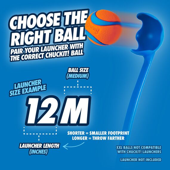 Chuckit – 12M Sportwerfer – Ballwerfer für Hunde – Ergonomischer Gummigriff – Weiche und robuste Kunststoffwerfer – Kompatibel mit Ball Medium – 12" Länge