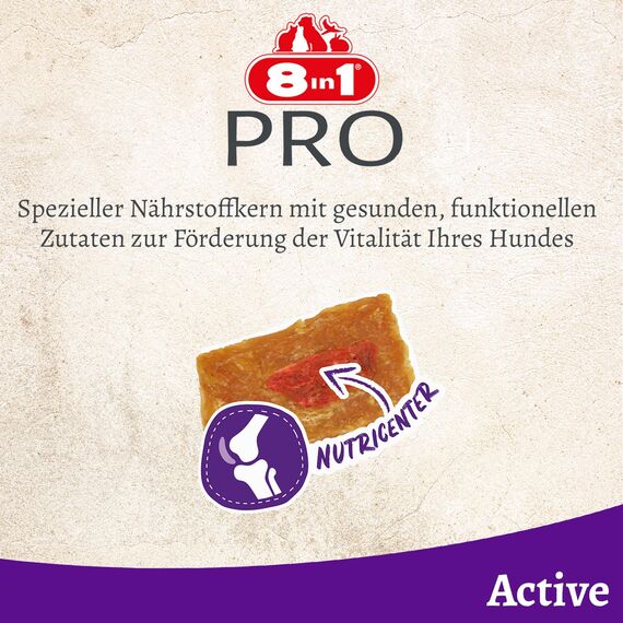 8in1 Pro Fillets Active - Hunde-Snack mit Hähnchen, funktionale Leckerlis für ausgewachsene Hunde, mit Chondroitin und Glucosamin für gesunde Knochen und Gelenke, 200g Beutel