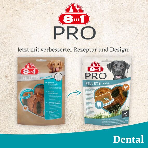 8in1 Fillets Pro Dental Hunde-Snack mit Hähnchen, funktionale Leckerlis für Hunde, unterstützt einen frischen Atem, 80 g Beutel