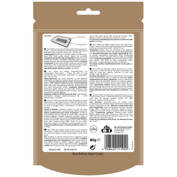 8in1 Fillets Pro Skin & Coat Hunde-Snack mit Hähnchen, funktionale Leckerlis für Hunde, aromatisiert mit Leinsamenöl, 80 g Beutel (Packung mit 2)