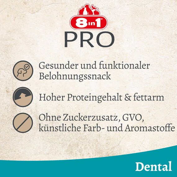 8in1 Pro Fillets Dental - Hunde-Snack mit Hähnchen, funktionale Leckerlis für ausgewachsene Hunde, mit speziellen Mineralstoffen, um Zahnstein zu reduzieren, 200g Beutel