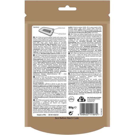 8in1 Fillets Pro Active Hunde-Snack mit Hähnchen, funktionale Leckerlis für Hunde, unterstützt die Mobilität, 80 g Beutel