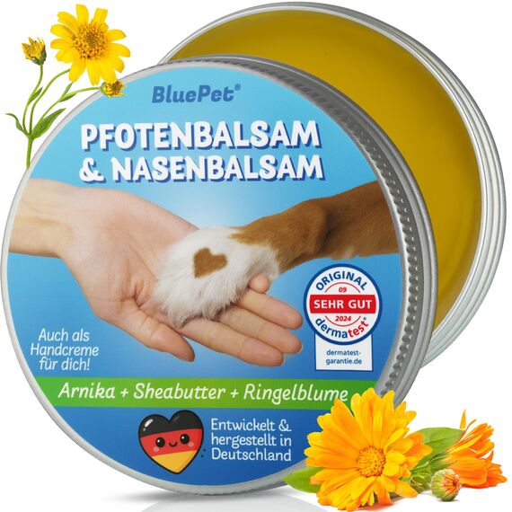 BluePet Pfotenbalsam Hund & Handcreme 50ml – Pfotenpflege Hund gegen trockene & rissige Pfoten und Nase – Natürlicher Schutz & Pflegebalsam für Hunde